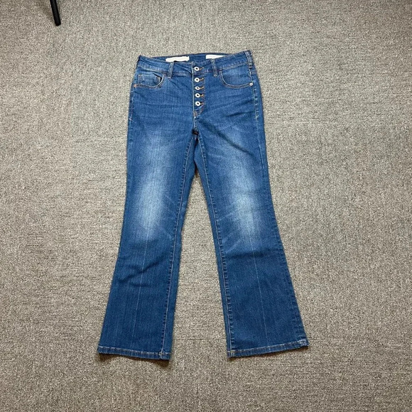 Pilcro and The Letterpress Anthropologie High-Rise Flare Jeans Sz 28 Medium Wash - Picture 1 of 6